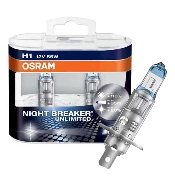 OSRAM NIGHT BREAKER PLUS H1 12V, 55W Halogen Headlamp (SET-2PCS) 64150NBP-HCB